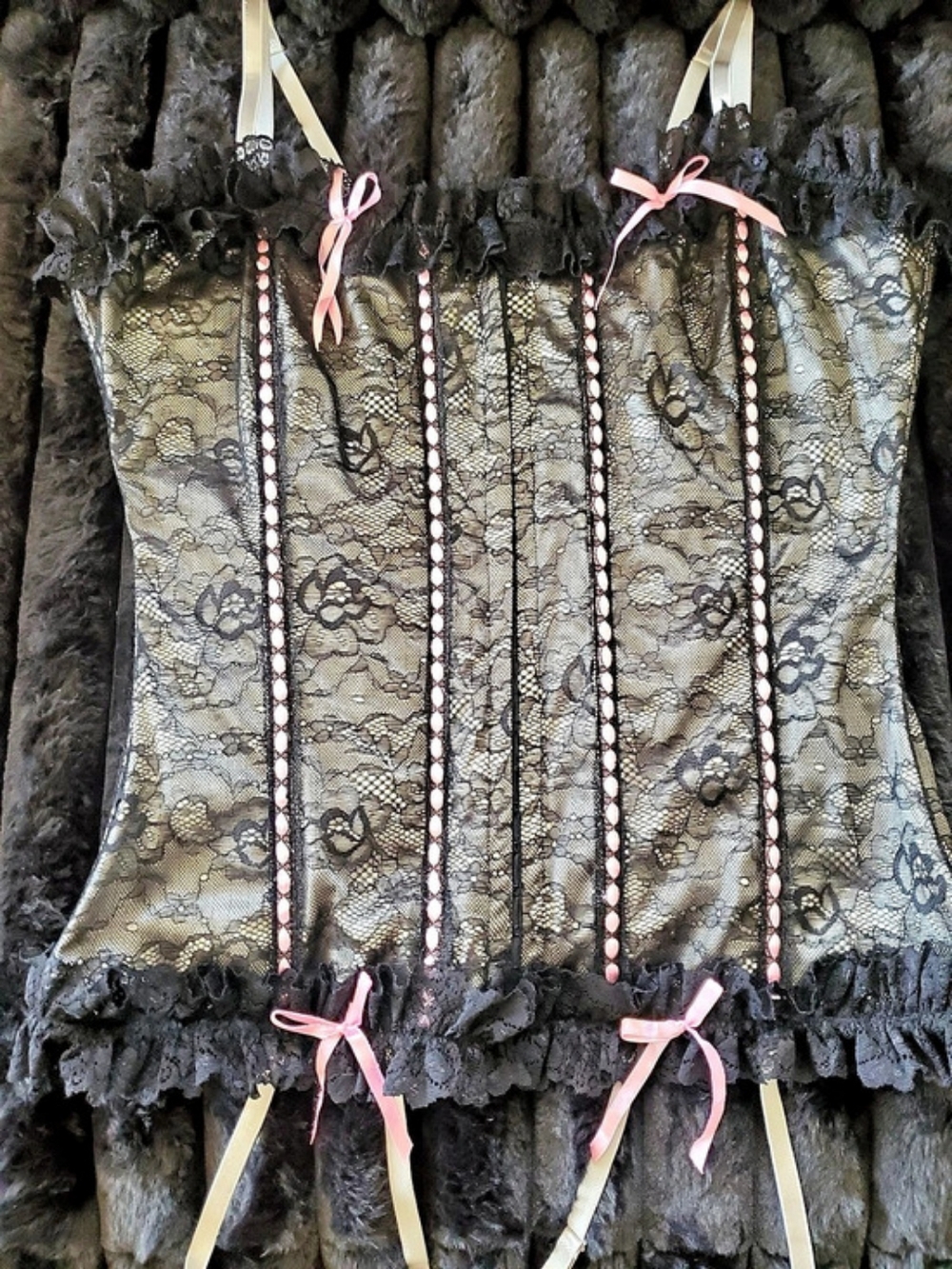 Black Lace Corset Top Black & Pink Size 2X
